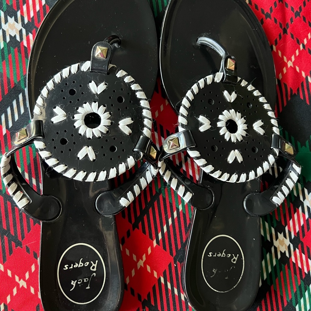 Jack Rogers Georgia Jelly Black and White Sandals